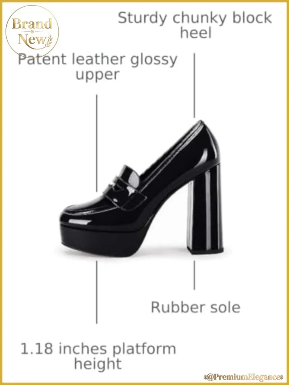 Platform Heels Penny Loafers Chunky High Heel Patent Leather Work Pumps